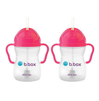 包邮包税！B.box 婴幼儿重力球吸管杯 粉红色 240ml*2