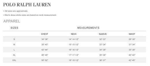 拉夫劳伦男士Polo衫的尺码选择